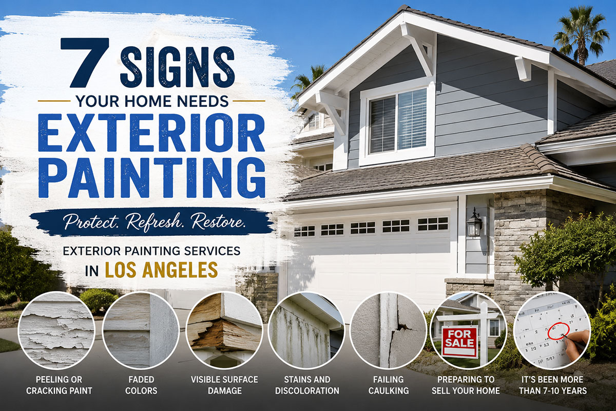 Exterior house in Los Angeles showing signs that indicate it's time for exterior painting, including fading paint and weather wear.